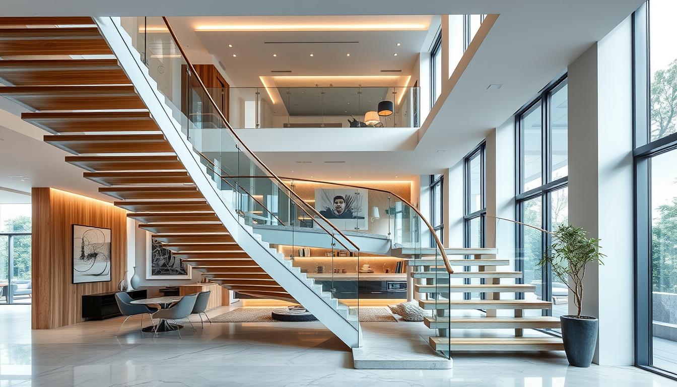 Cầu thang nhà phố 300m2 phong cách hiện đại luxury
