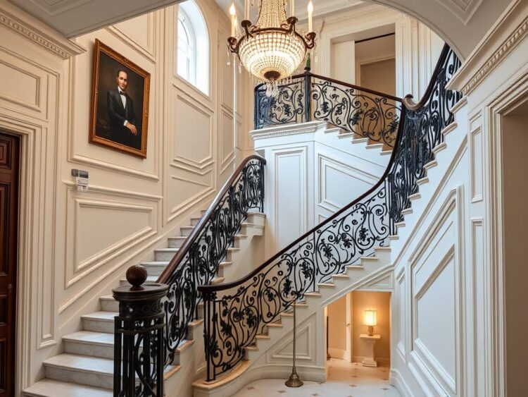 Cầu thang nhà phố tân cổ điển tại Thủ Đức