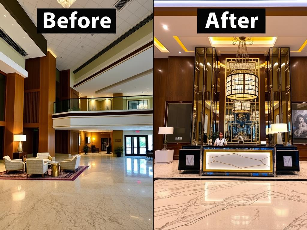 Dự án thi công nội thất khách sạn cải tạo sảnh chính sang trọng