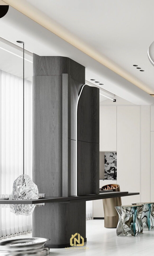 Khu vực bếp và bàn bar căn hộ Masteri Centeri Point Thủ Đức với vật liệu đá
