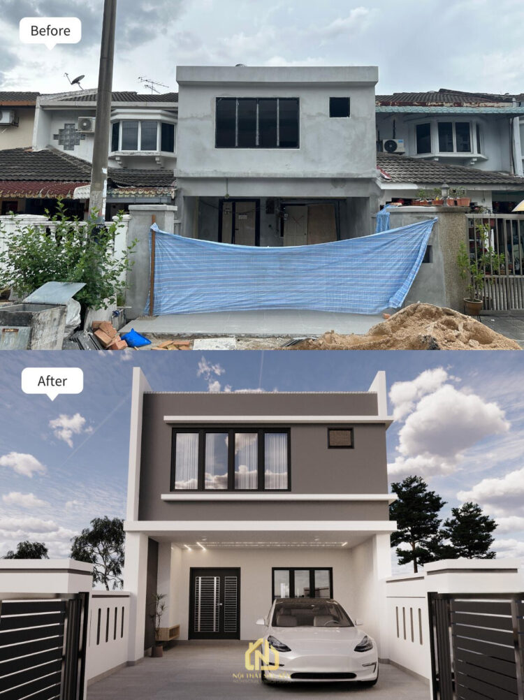 Mặt tiền trước và sau cải tạo nhà phố Phường Thạnh Mỹ Tây