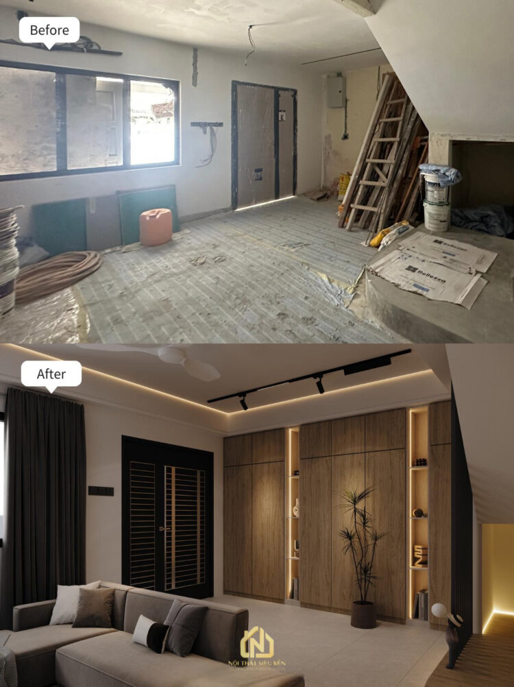 Khu vực nghỉ ngơi trước và sau cải tạo nhà phố