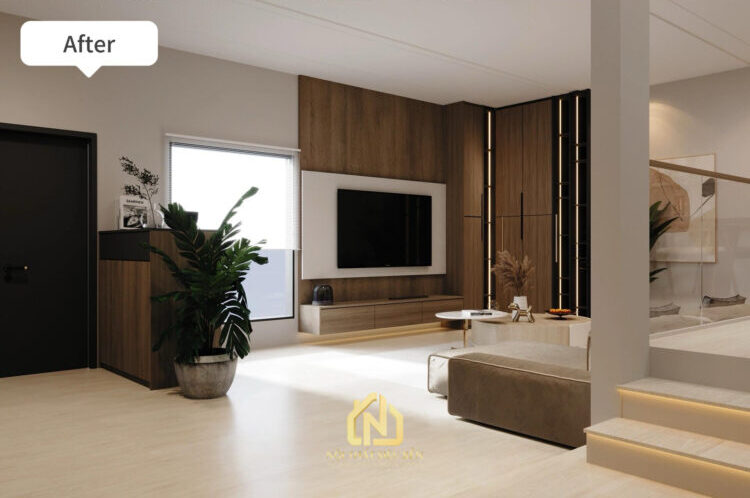 Không gian sinh hoạt chung trước và sau cải tạo nhà phố Tân Mỹ