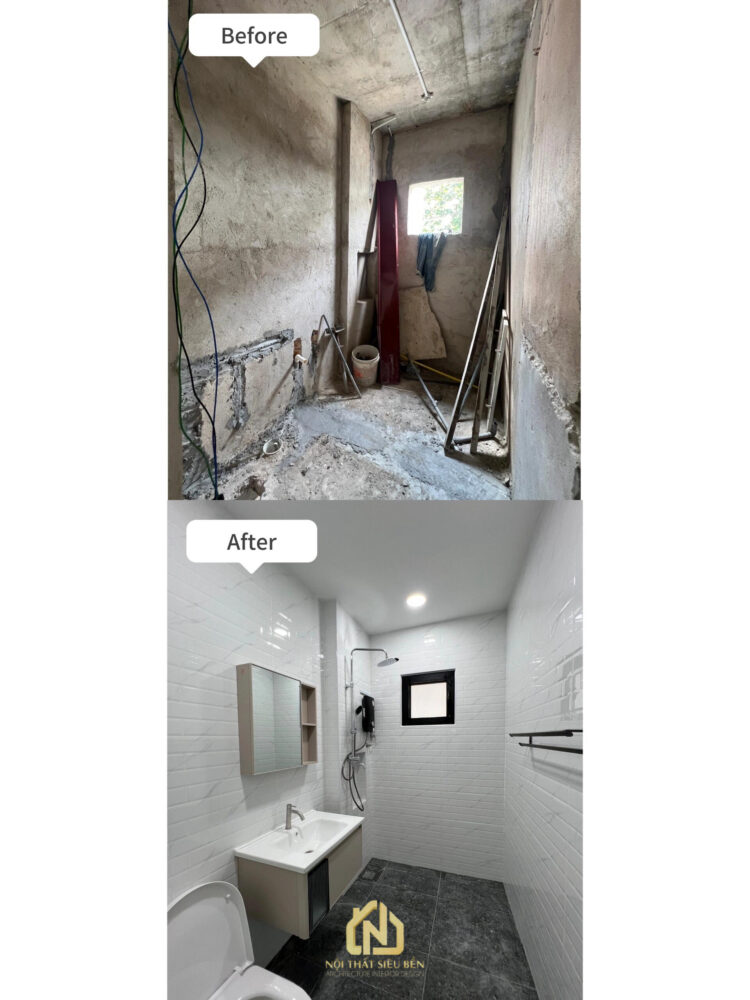 Lavabo và nhà vệ sinh trước sau cải tạo nhà phố Tân Sơn Nhất