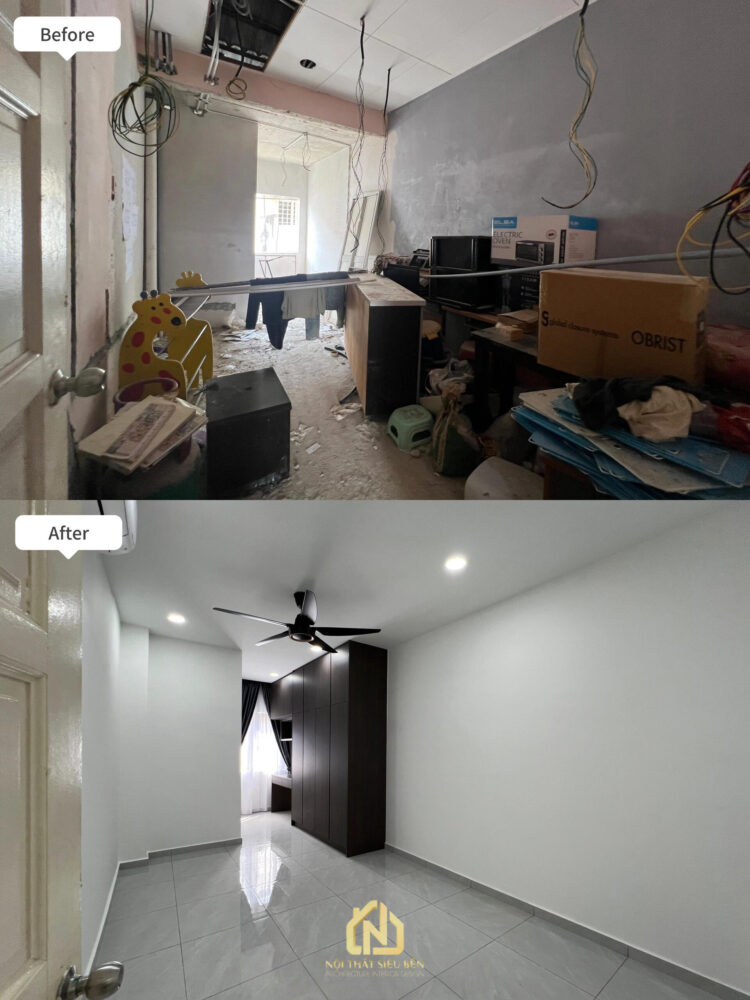 Phòng sinh hoạt trước sau cải tạo nhà phố Phường Tân Sơn Nhất