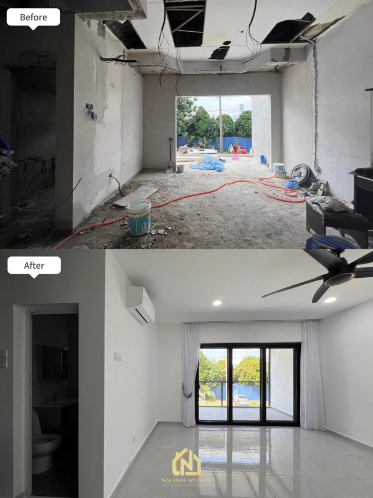 Không gian hướng cửa kính trước sau cải tạo nhà phố Tân Sơn Nhất