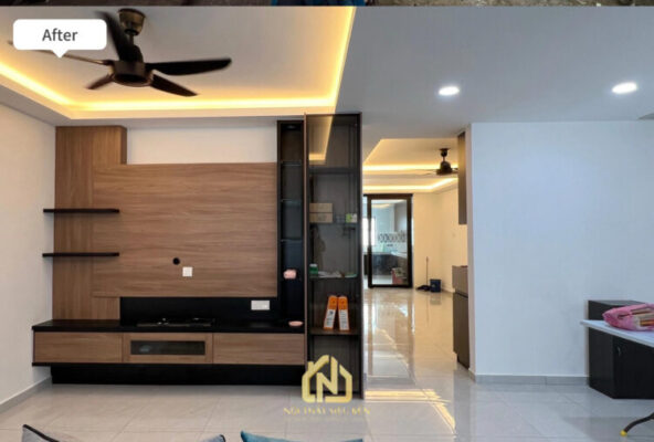 Phòng khách trước và sau cải tạo nhà phố Phường Tân Sơn Nhất