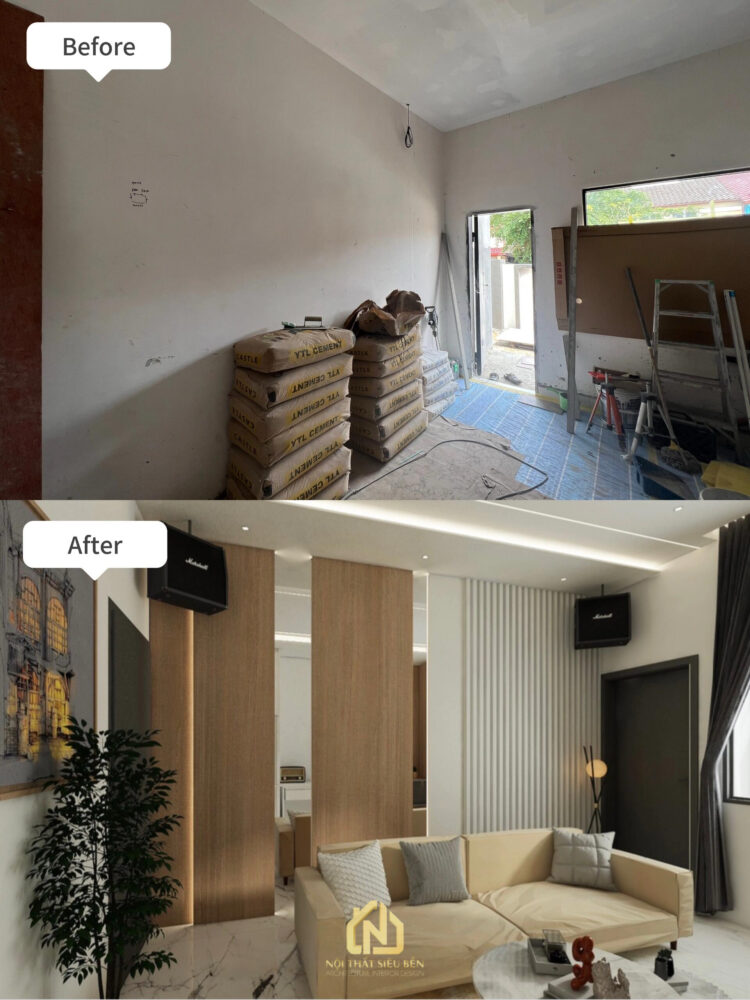  Phòng khách sau cải tạo với sofa sáng màu Cải tạo sửa chữa biệt thự tại Phường Tân Bình (Q. Tân Bình cũ)