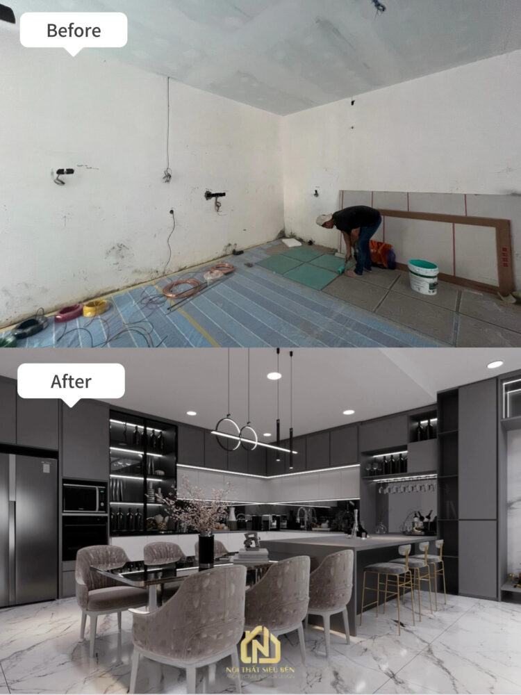  Khu bếp, đảo bếp và bàn ăn sau cải tạo Cải tạo sửa chữa biệt thự tại Phường Tân Bình (Q. Tân Bình cũ)