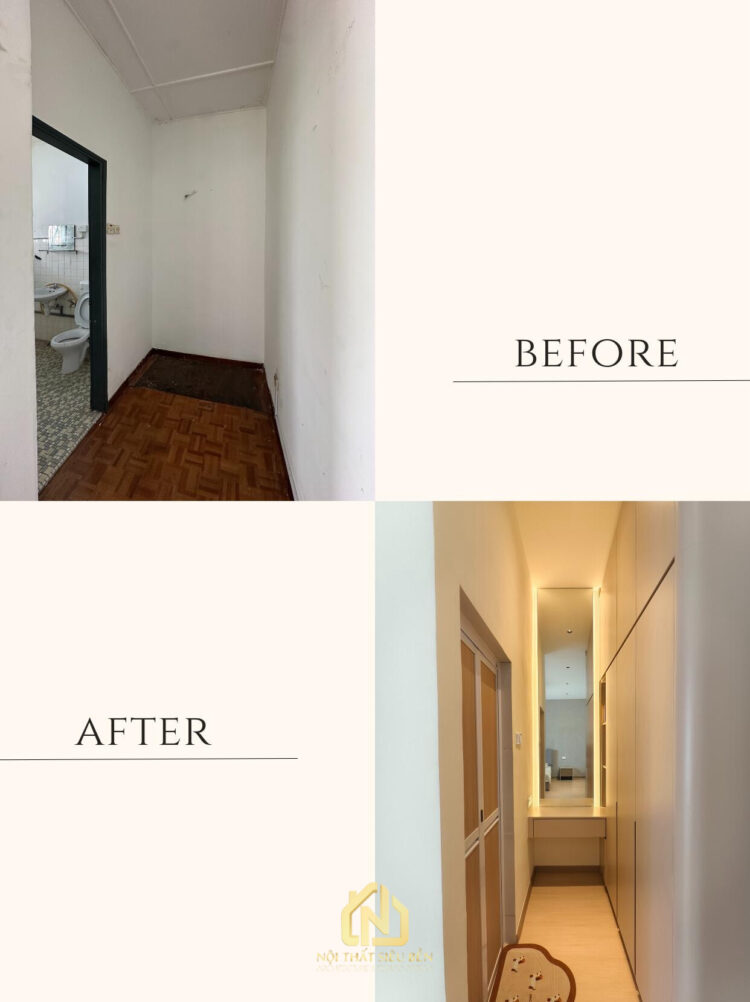Hành lang trước và sau cải tạo nhà phố Phường Tân Mỹ Quận 7