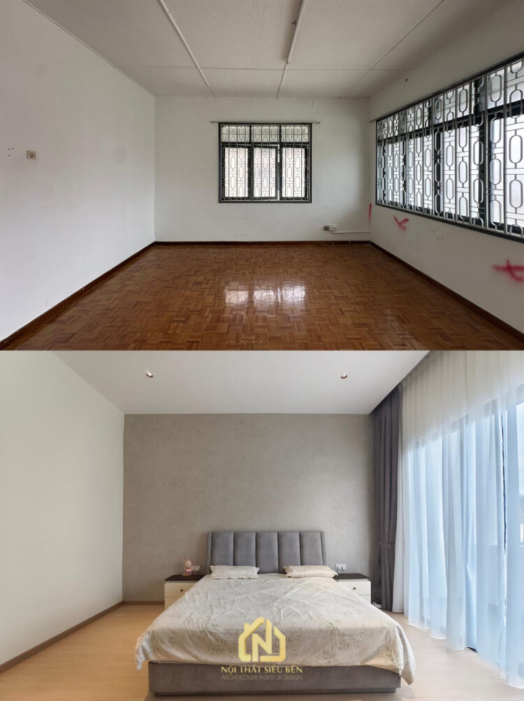 Phòng ngủ trước và sau cải tạo nhà phố tại Phường Tân Mỹ