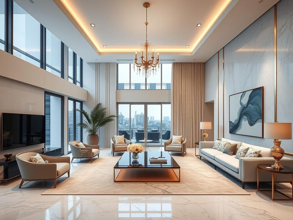 Không gian phòng khách hiện đại luxury nhà phố Hoàng Hoa Thám