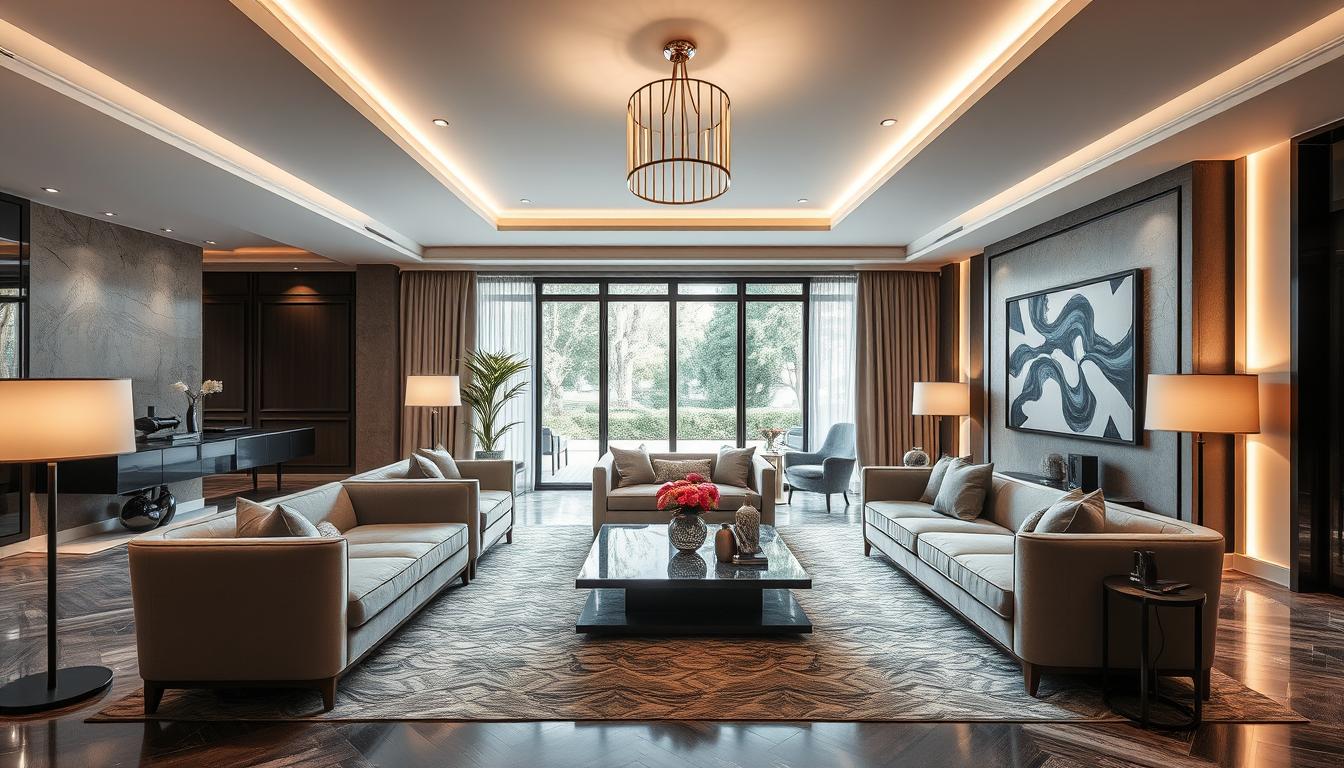 Khu vực tiếp khách nhà phố 300m2 phong cách hiện đại luxury