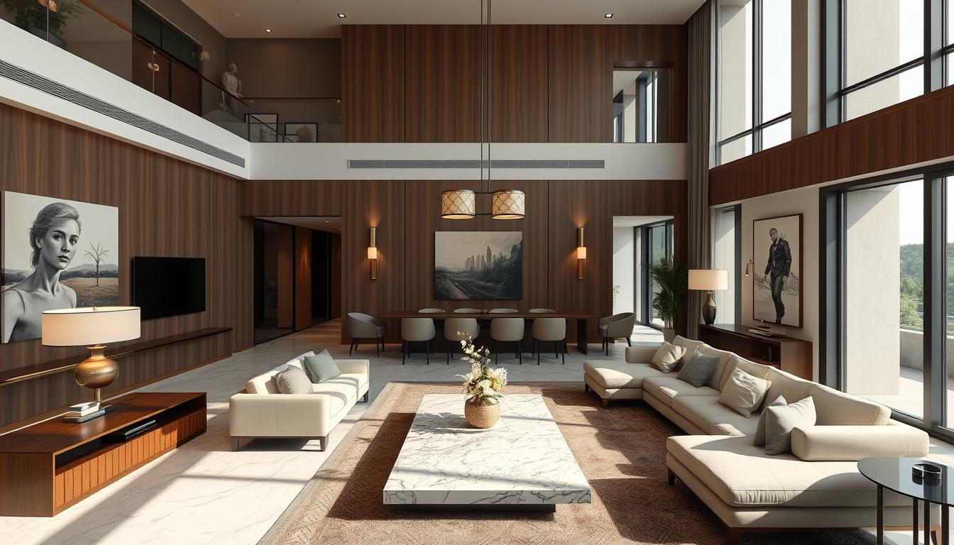 Phòng khách nhà phố 300m2 phong cách hiện đại luxury