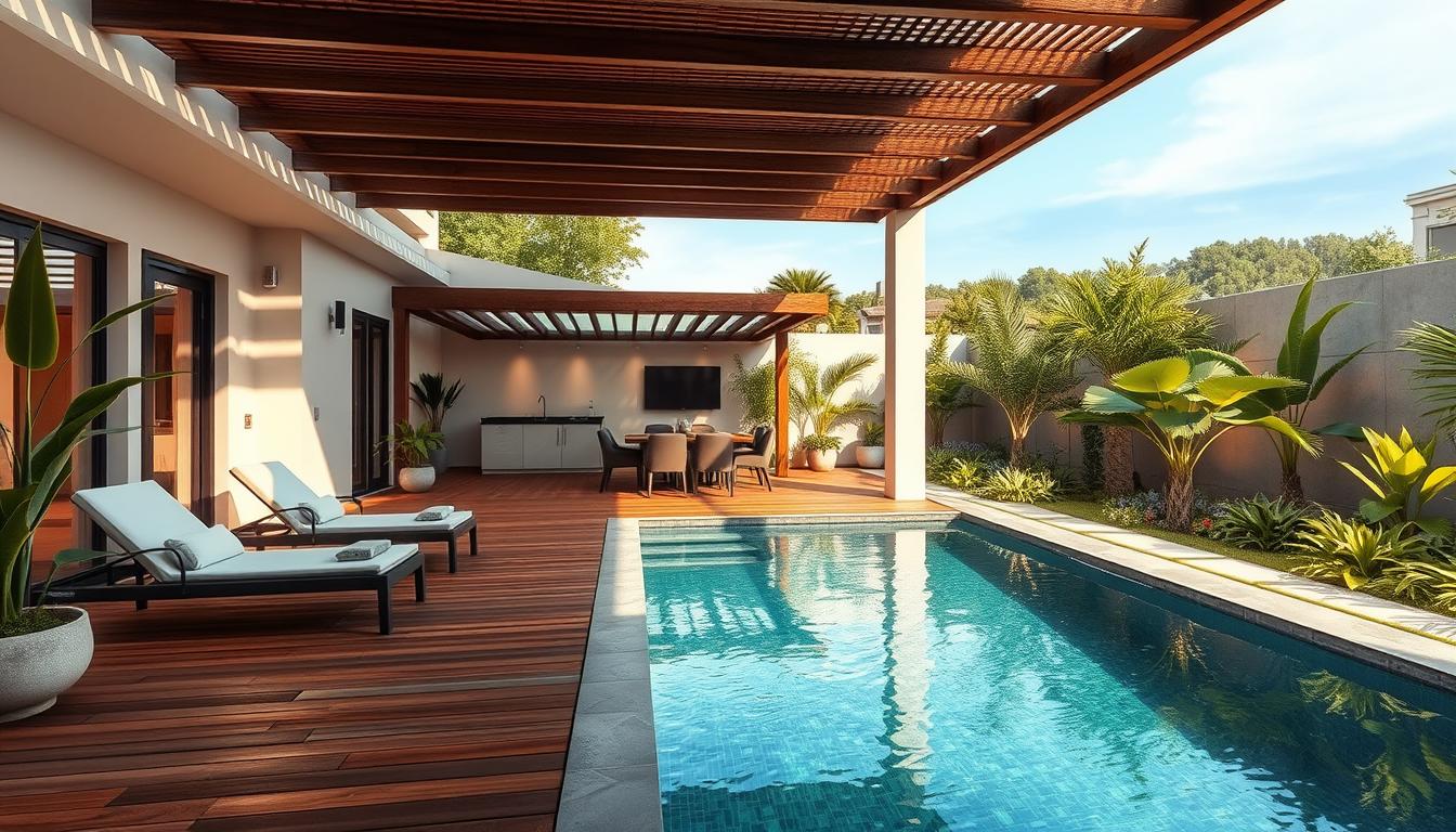 Sân vườn và hồ bơi nhà phố 300m2 phong cách hiện đại luxury
