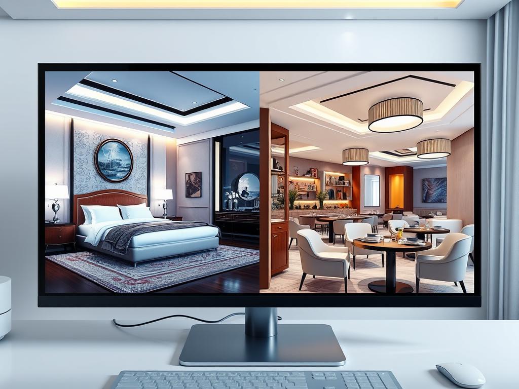 Thiết kế 3D nội thất khách sạn chuyên nghiệp với chi tiết phòng ngủ và nhà hàng