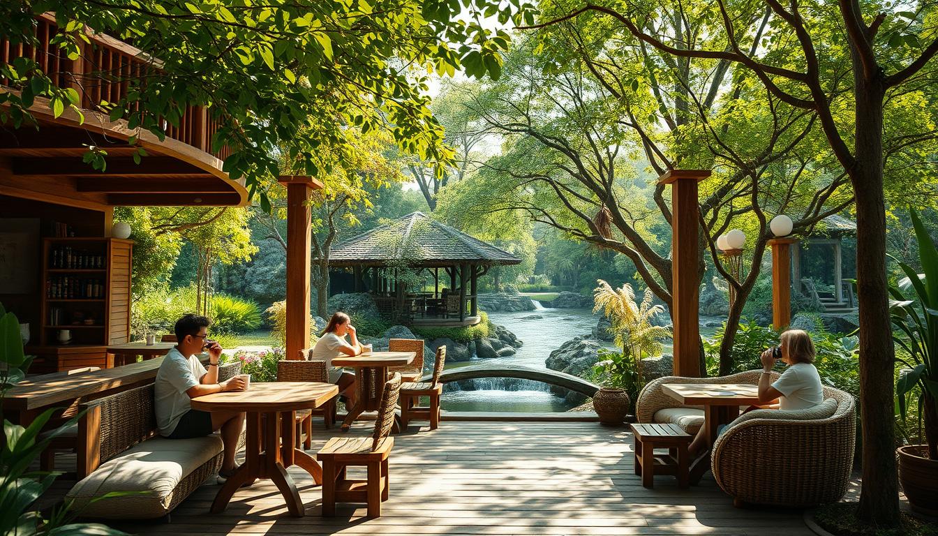 không gian mở quán cà phê thiên nhiên