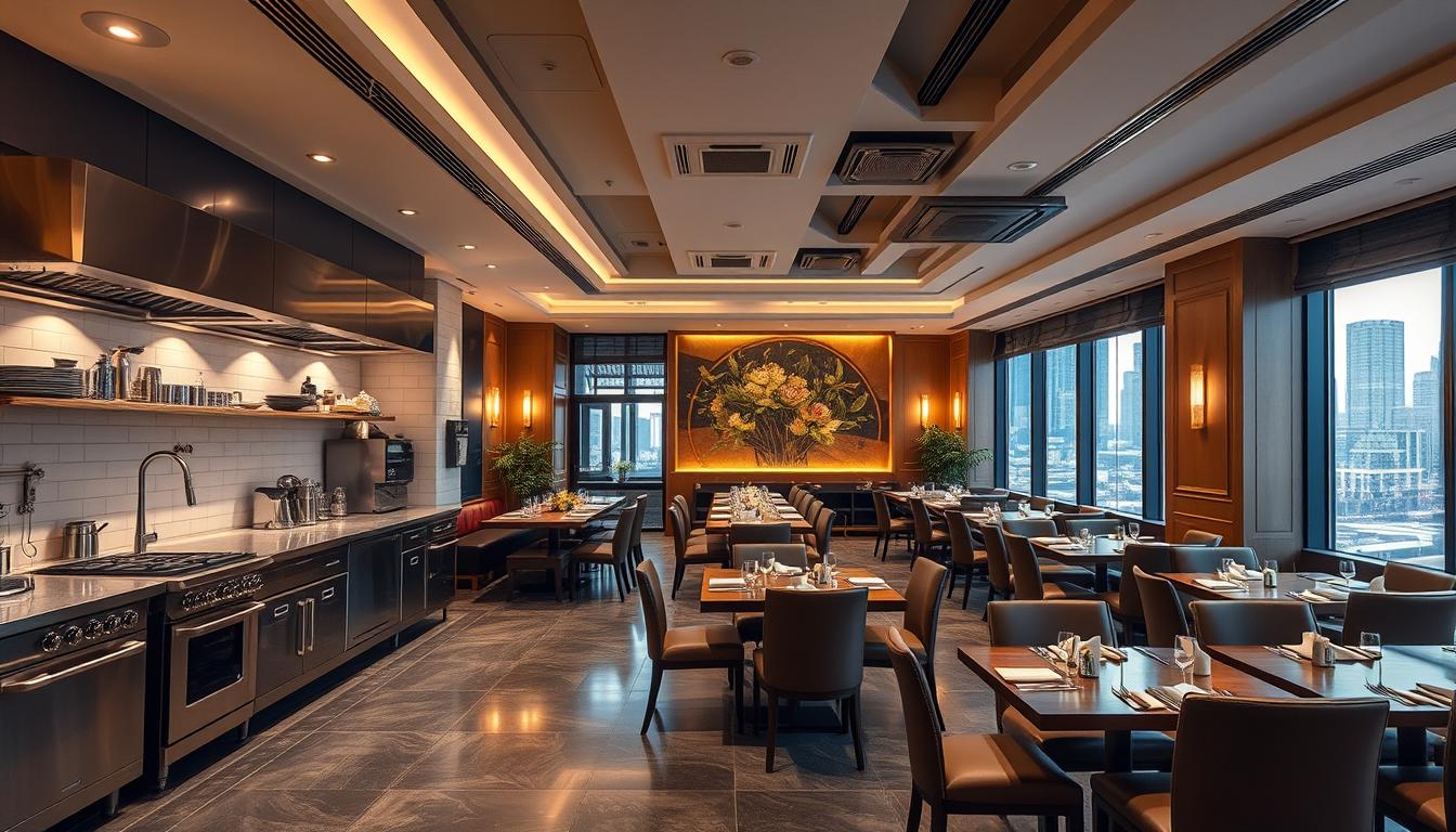 thiết kế khu vực bếp và tiếp khách trong nhà hàng