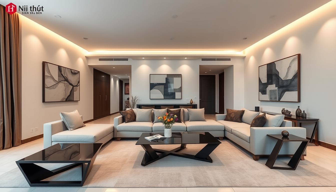 thiết kế nội thất nhà phố với phong cách hình học