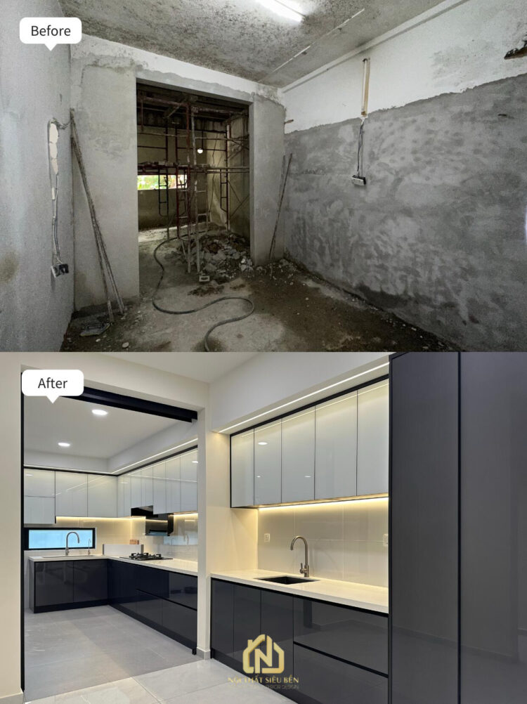 Thi công nội thất khu bếp sau cải tạo nhà phố Phường Phú Định